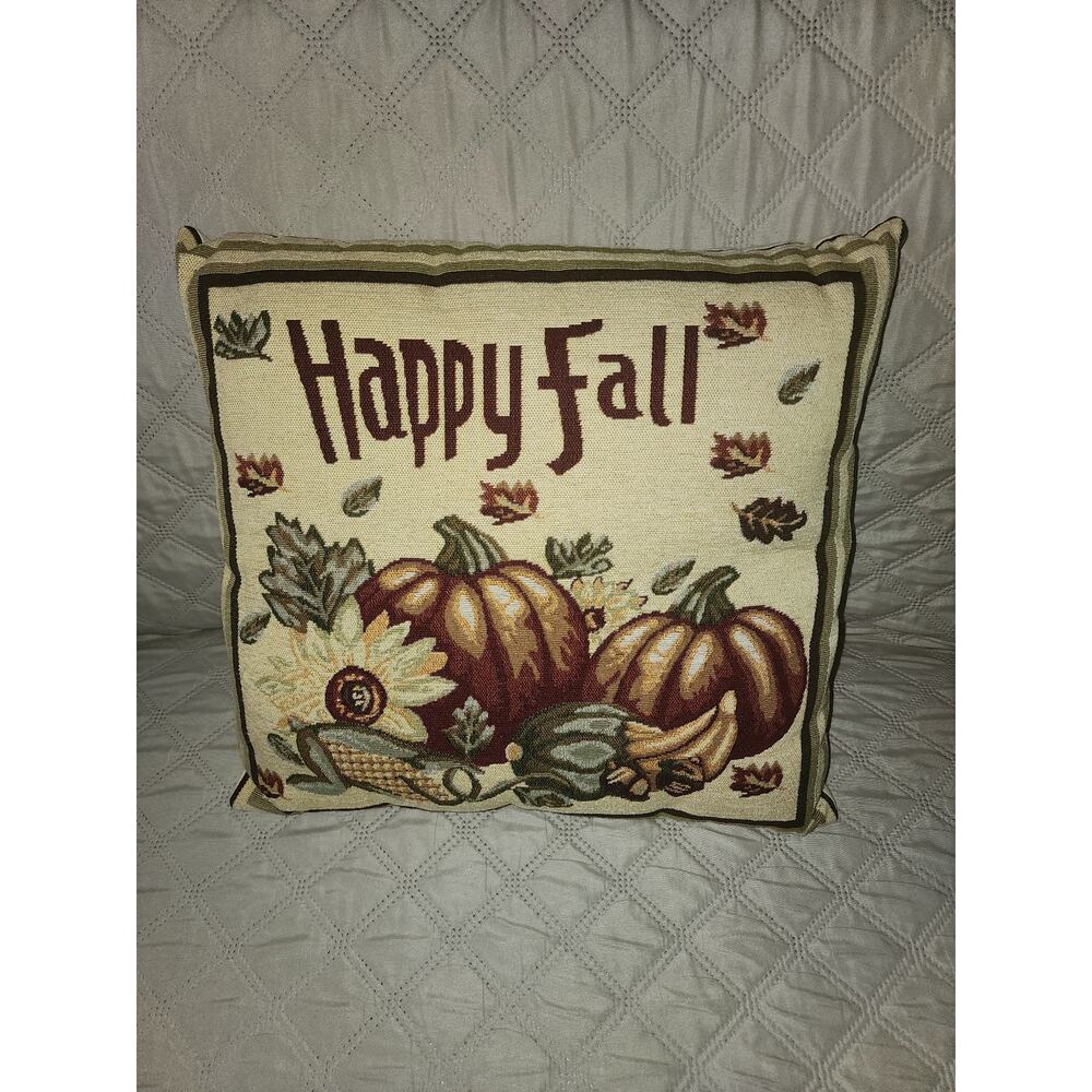 Happy Fall  Pillow Pumpkin's Leaves and Sunflower Tapestry Holiday Autumn 20x12